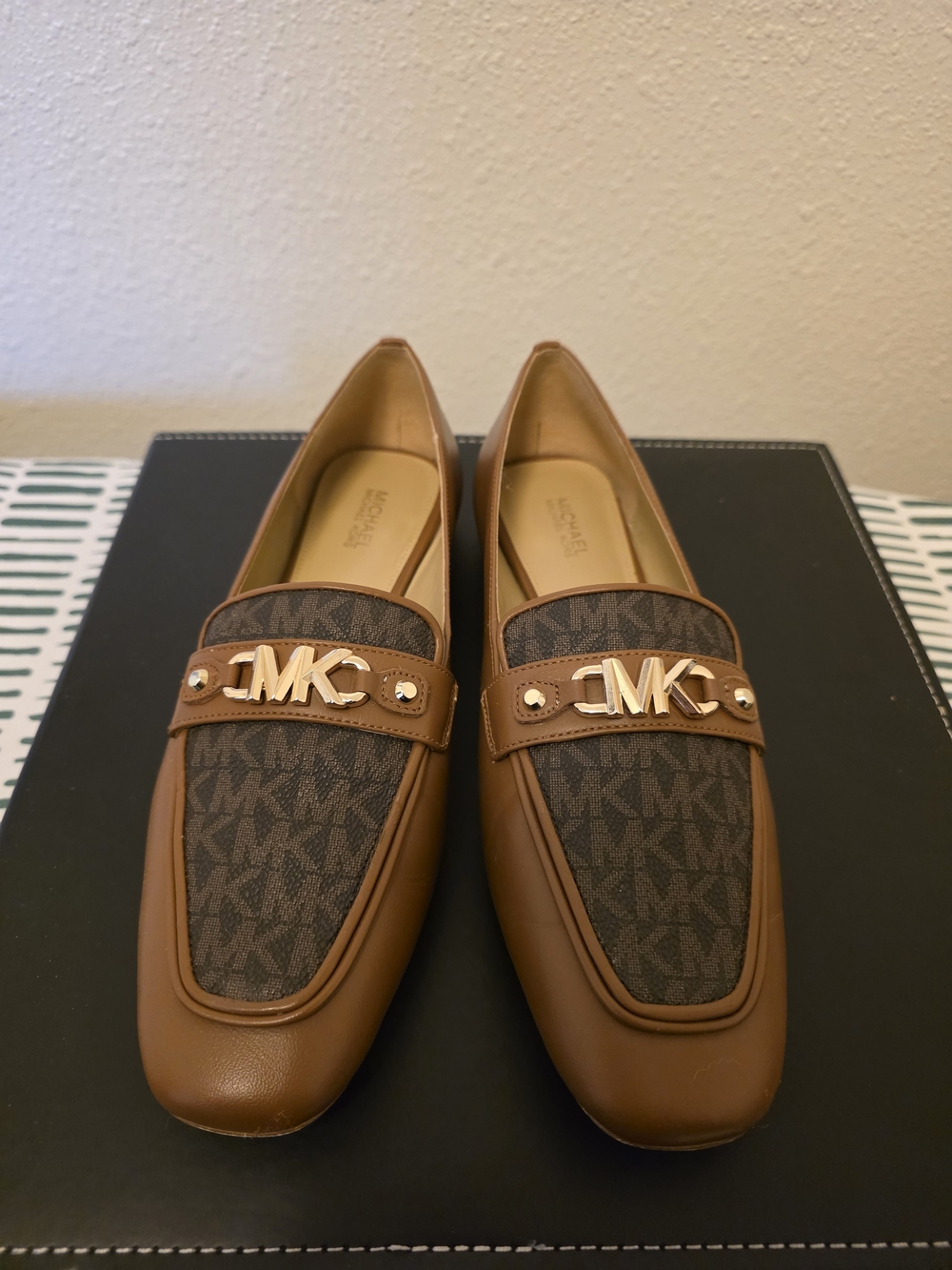 Michael Kors Womens Brown Slip-On Loafers with Gold Hardware
